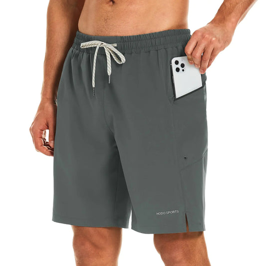 HODOSPORTS Mens Swim Trunks No Mesh Liner Mens Board Shorts 9 Inch Quick-Dry Bathing Suits with Zipper Pockets Darkgray S